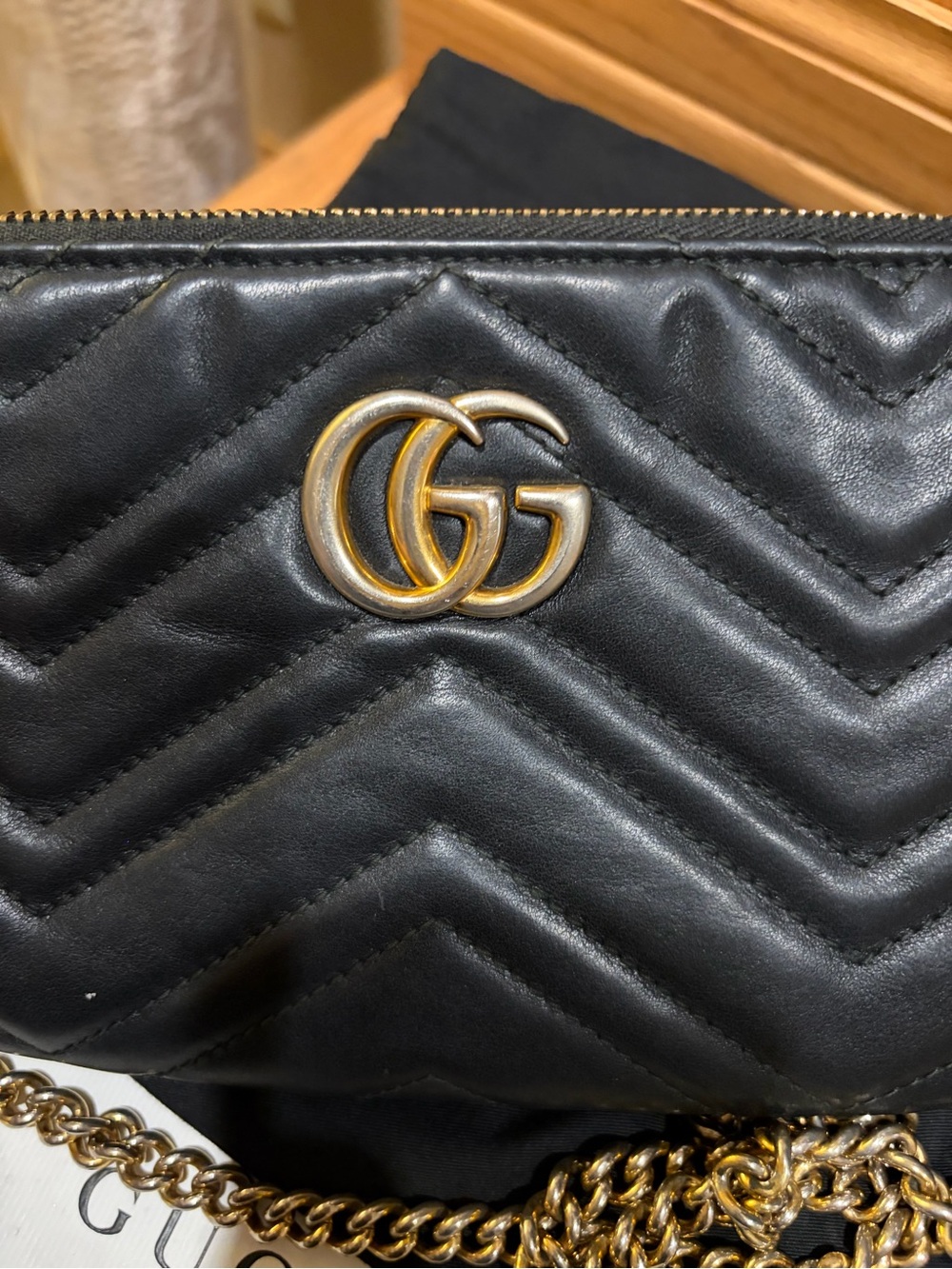 Gucci Black Chevron Quilted Leather Crossbody with Gold Hardware - Picture 7 of 16